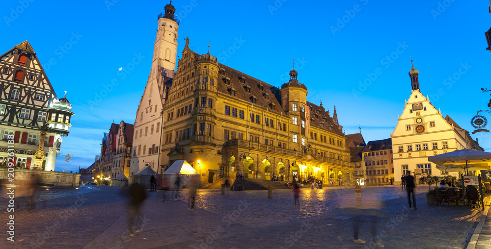 Blue Hour descends on the central square in Rothenburg ob der Tauber.