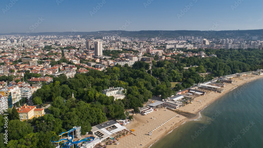 Beautiful cityscape over Varna city, Bulgaria. Panoramic aerial view.