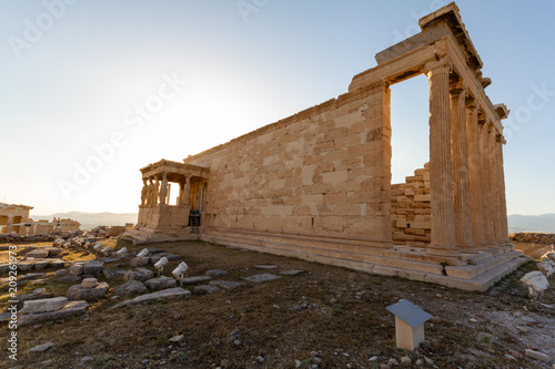 Erechtheum temple ruins on the Acropolis in Athens, Greece- closer view