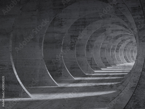 Concrete tunnel interior with perspective effect