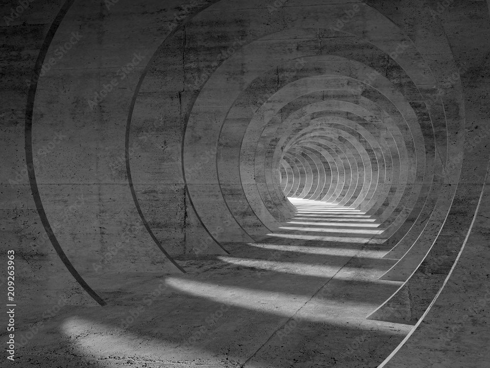 Fototapeta premium Streszczenie betonowe wnętrze tunelu, widok perspektywiczny