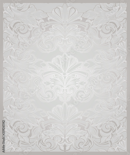 vintage vertical background in pearl white with gold,with classic Baroque pattern, Rococo with darkened edges, wedding background(card, invitation, banner)