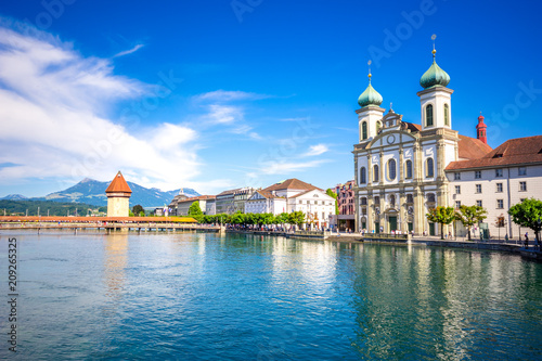 Chapel Bridge and Water Tower in Luzern - Switzerland