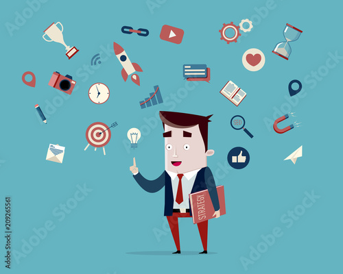 Marketing Specialist with Appropriate Icons Around Him