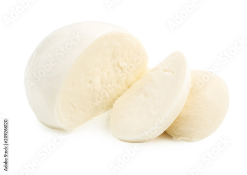 Sliced Mozzarella Buffalo isolated on white background with clipping path.