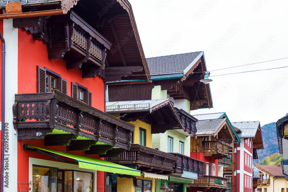 Traditional homes of St. Wolfgang town streets, Salzkammergut, Austria