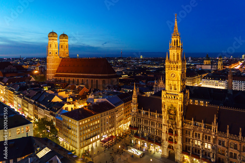 Aerial Night view of New Town Hall  on Marienplatz in Munich, Bavaria photo