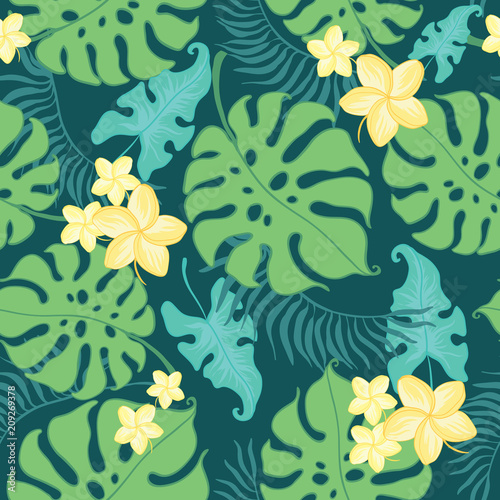 Tropical yellow flowers seamless repeat pattern. Great for summer exotic wall...