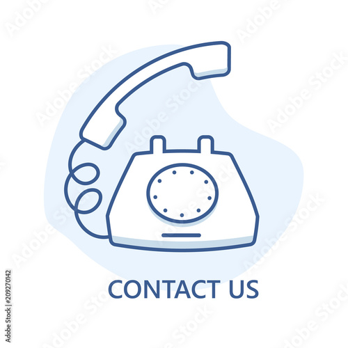 Contact us vector line design. Old telephone ringing vector illustration.