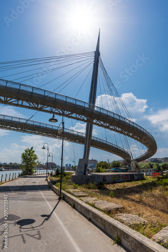 Pescara (Italy) - The 'Ponte del Mare' monumental bridge and the Ferris wheel on the beach, in the canal and port of Pescara city, Abruzzo region