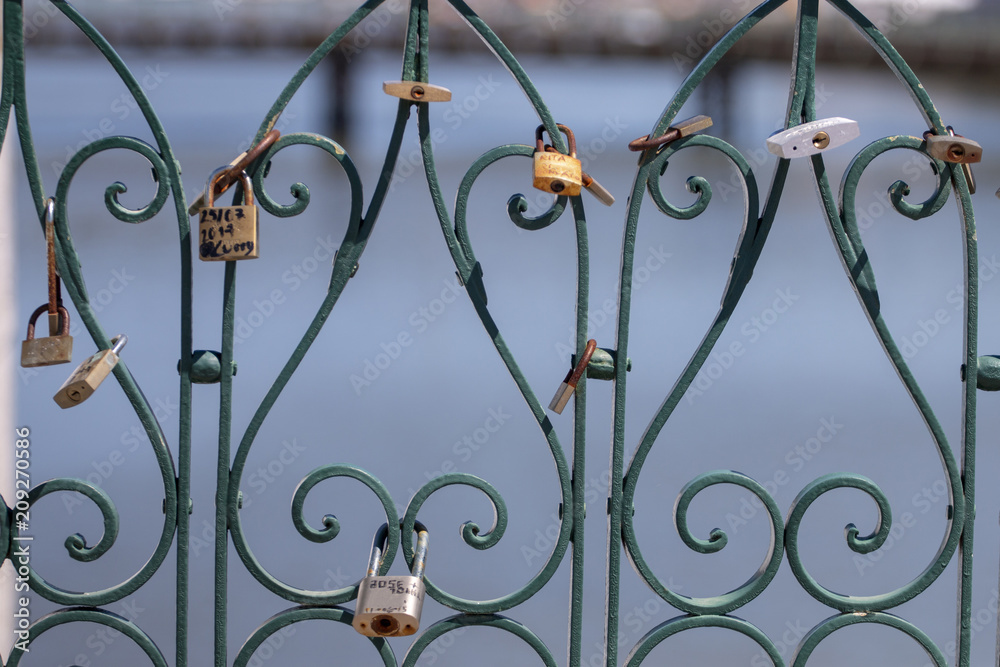 Love locks left on a bridge Love locks left on a bridge