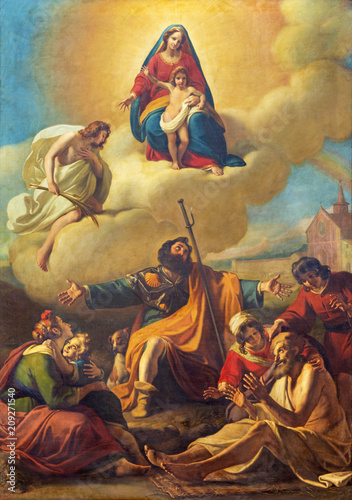 PARMA, ITALY - APRIL 16, 2018: The painting San Rocco at healing dby Francesco Scaramuzza (1831) in church Chiesa di San Rocco.