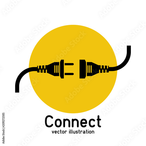 Connection concept, icon isolated on white background. Vector illustration flat design. Connecting plug and outlet black silhouette. photo