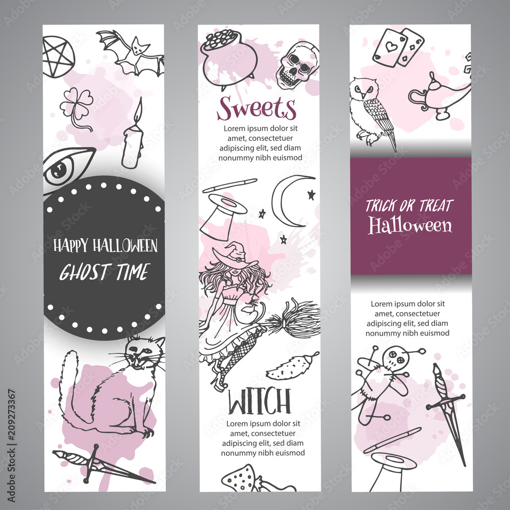 Hand drawn halloween banner template. Horror night poster background. Spooky party invitation Vector