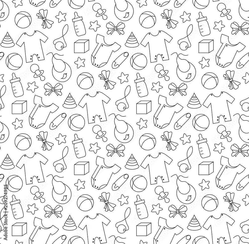 Pattern with baby stuff outline
