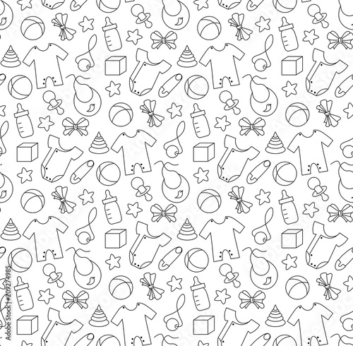 Pattern with baby stuff outline