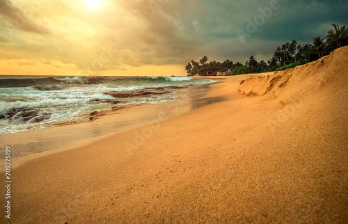 Beautiful Tropical Sea view under sunset sky at Sri Lanka beach