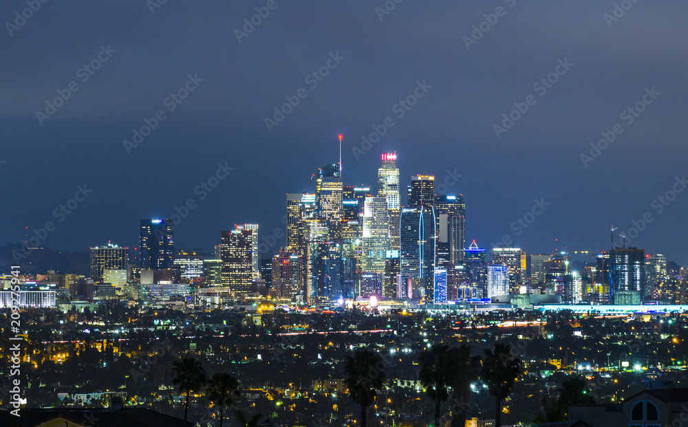 Los Angeles skyscrapers at night,California,usa.