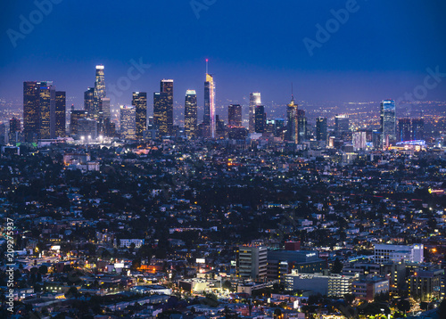 los angeles,california,usa,-5-17-17: los angeles skyline at night. © checubus