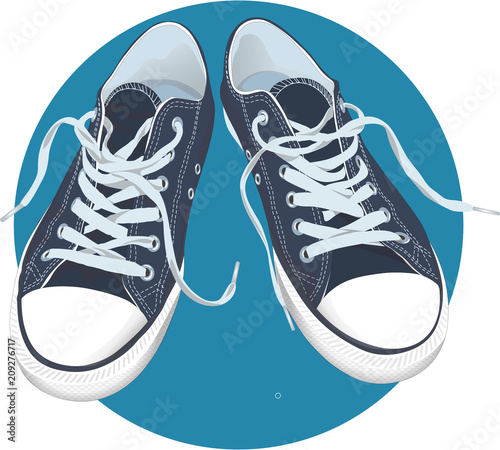 Sneakers top view. Realistic shoes vector illustration. Classic keds