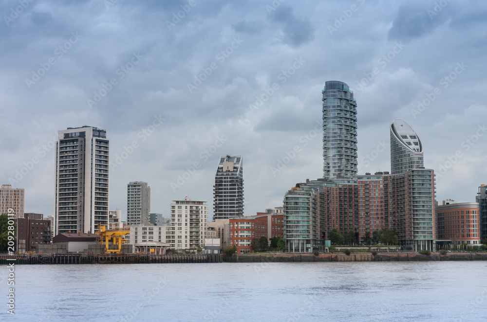 Residential buildings in Canary Wharf in London, England.