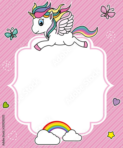cute unicorn card. Frame with space for text