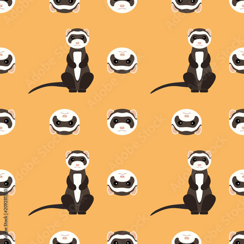 Seamless pattern with cute ferret. Vector flat design illustration.