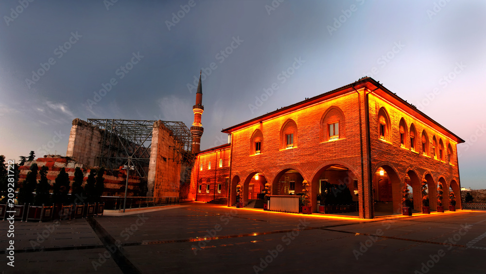 Hacibayram Mosque and Monumentum Ancyranum (Augustus Temple) in Ankara, Turkey
