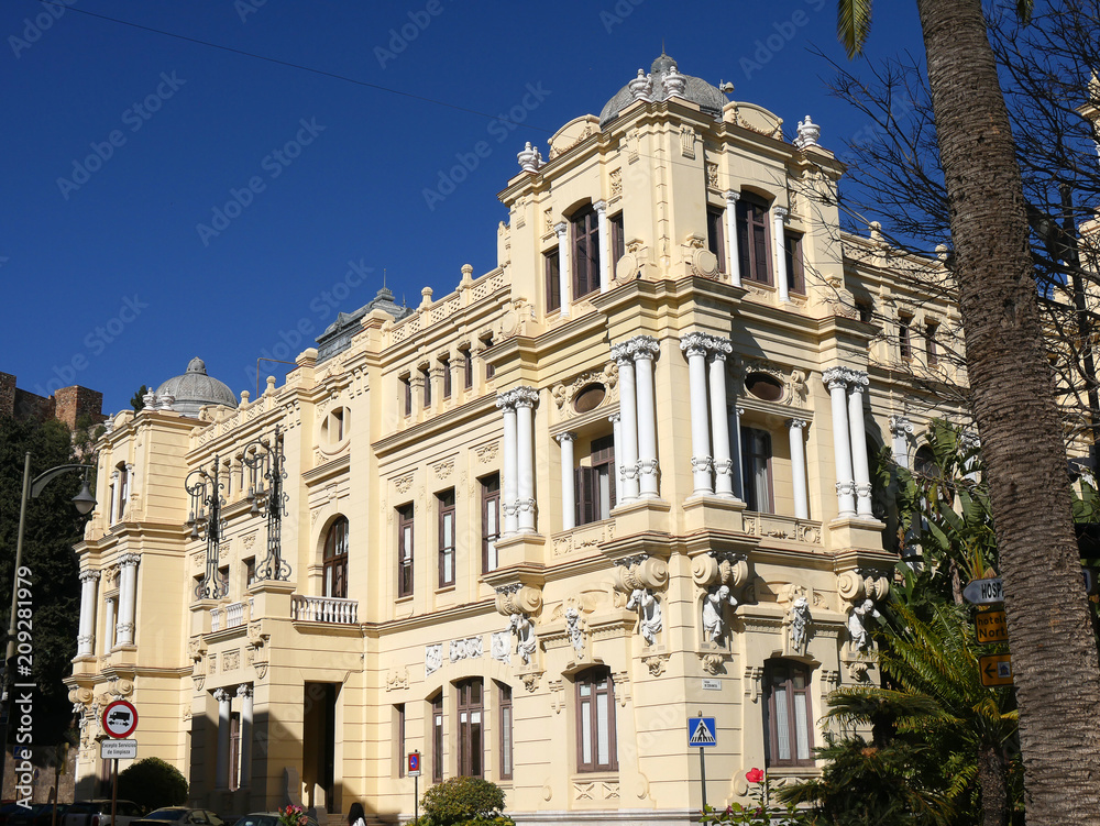 The beautiful Town Hall of Malaga. Malaga is the Capital city of the province of Andalucia in Southern Spain.