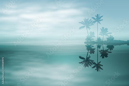 Sea with island and palm trees. Pastel colors. Travel concept. EPS10 vector.