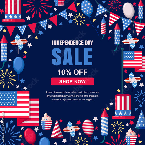 USA Independence Day sale vector banner template. Holiday navy frame background. 4 of July celebration concept.