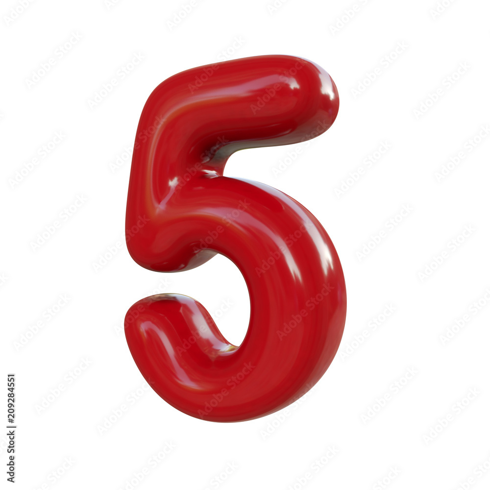Glossy red number nine, 9. 3D render of bubble font isolated on white background