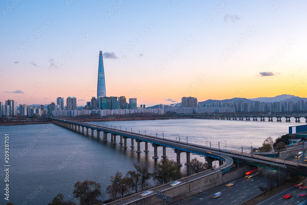 Nice sky with view of Seoul city skyline in South Korea