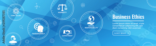 Business Ethics Web Banner Icon Set with Honesty, Integrity, Commitment, and Decision