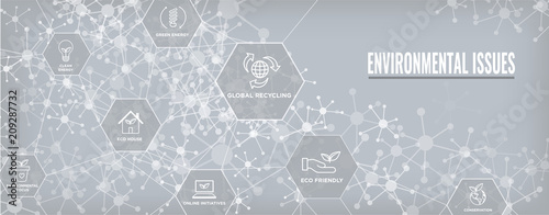 Environmental issues header web banner - recycling, etc icon set