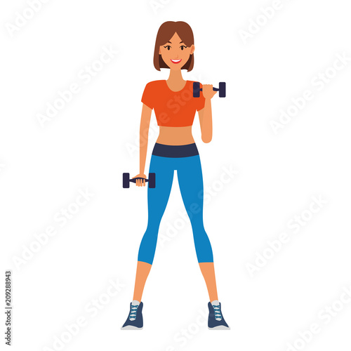 Fitness woman with dumbbells cartoon vector illustration graphic design