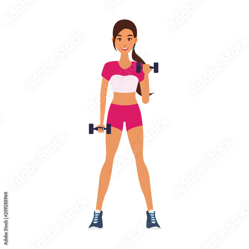 Fitness woman with dumbbells cartoon vector illustration graphic design