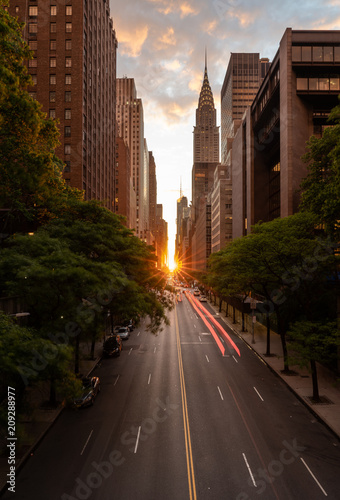 Manhattanhenge when the sun sets along 42nd street in NY