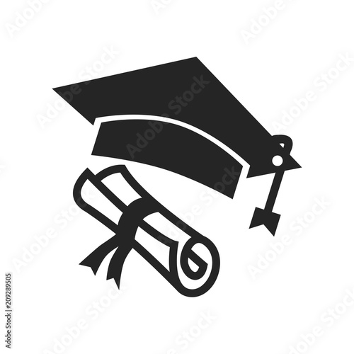 Graduation cap and diploma icon