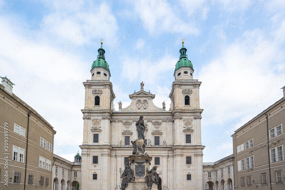 Marien Statue with Salzburg Cathedral in Salzburg, Austria