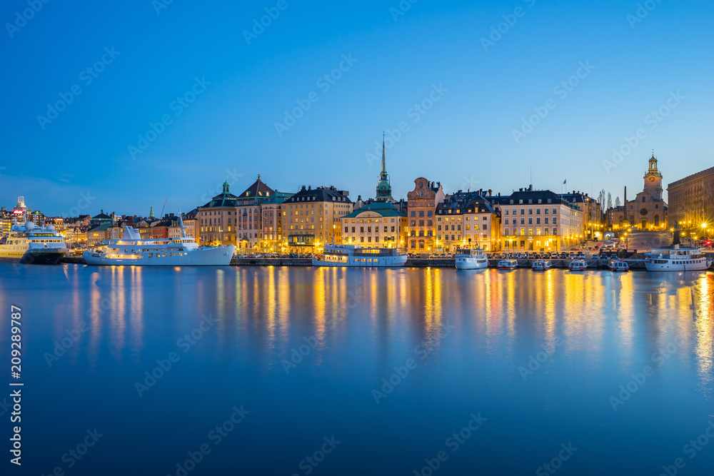 Stockholm port at night in Stockholm city, Sweden