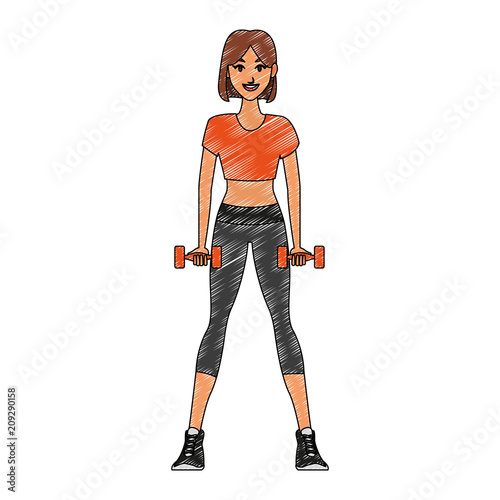 Fitness woman with dumbbells cartoon vector illustration graphic design