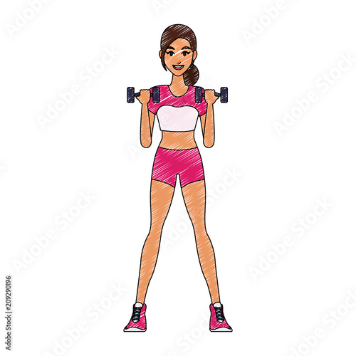 Fitness woman with dumbbells cartoon vector illustration graphic design