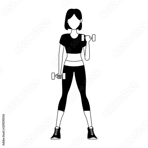 Fitness woman with dumbbells cartoon vector illustration graphic design