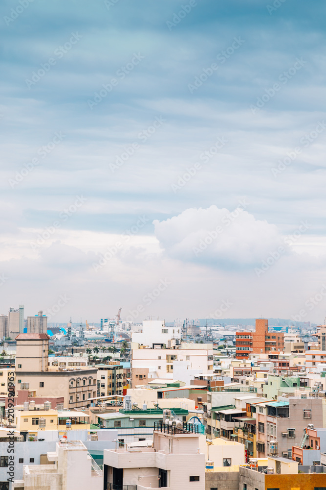 Colorful buildings under blue sky in Cijin island, Kaohsiung, Taiwan