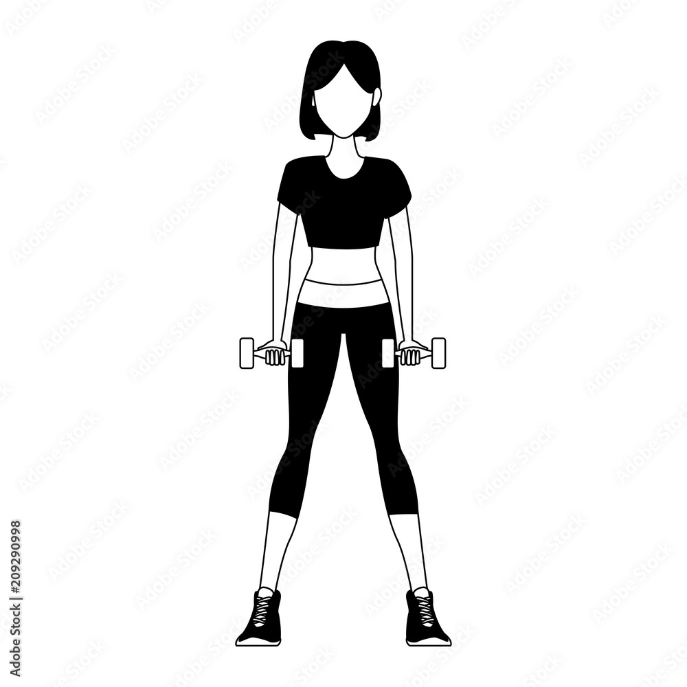 Fitness woman with dumbbells cartoon vector illustration graphic design Fitness woman with dumbbells cartoon vector illustration graphic design