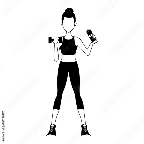 Fitness woman with dumbbells cartoon vector illustration graphic design