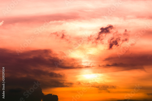 Bird view over cityscape with sunset and clouds in the evening.Copy space.Bangkok.Pastel tone. photo