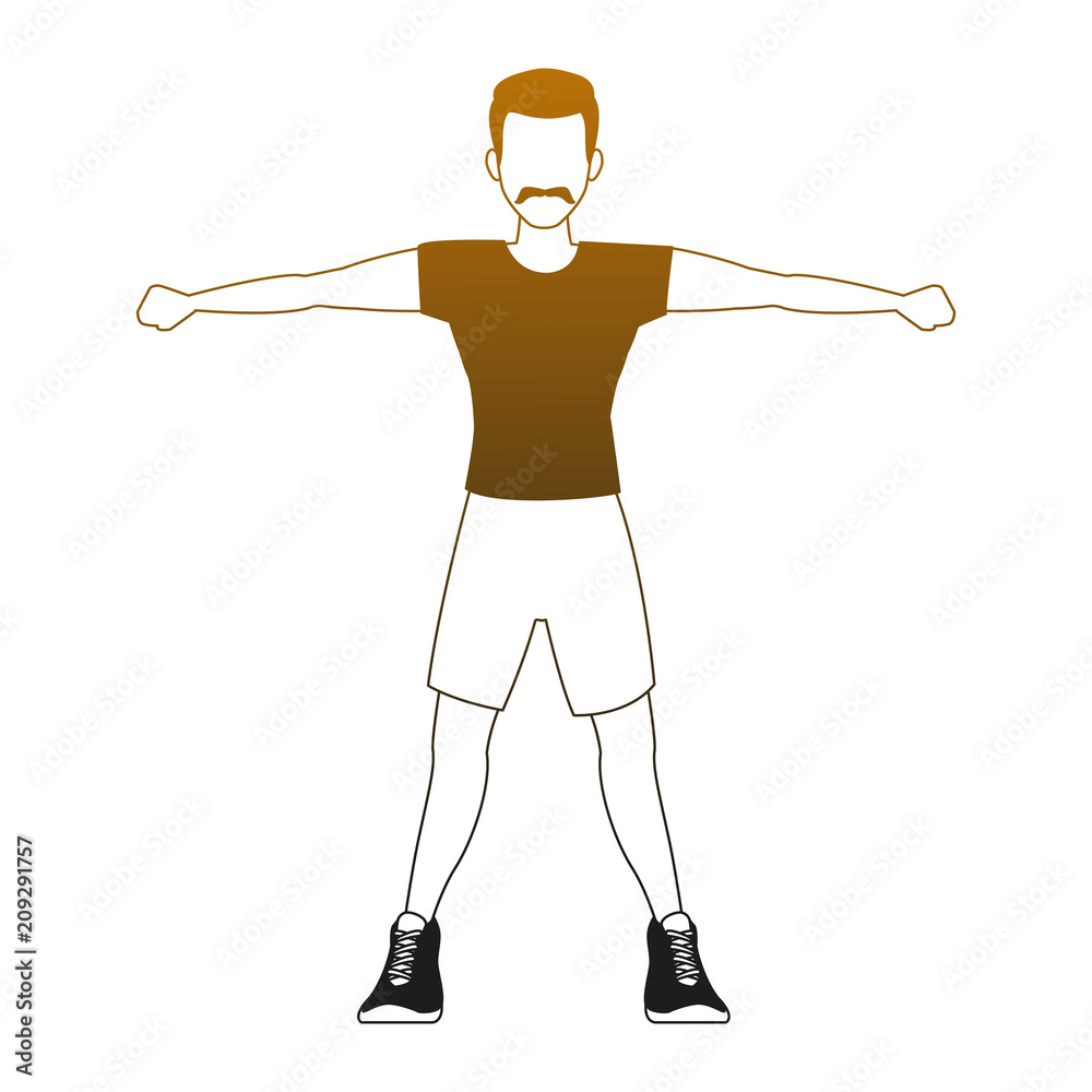 Obraz premium Fitness man flexing arms vector illustration graphic design