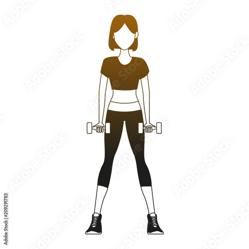 Fitness woman with dumbbells cartoon vector illustration graphic design